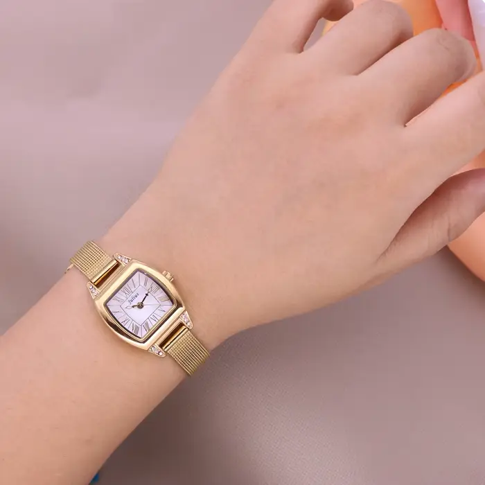 Julius Lady femme petite montre dorée nacre mode heures robe chaîne en acier inoxydable école OL fille anniversaire boîte-cadeau