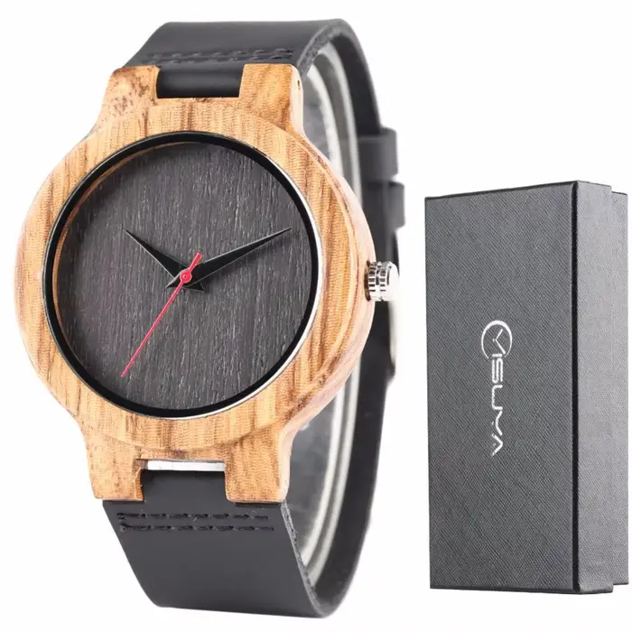 Montre en bambou et bois d'ébène pour hommes