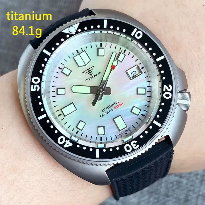 Tandorio titane matériel tortue montre automatique hommes 200M étanche vadrouille cadran 120 clics lunette bande tropicale plongeur Reloj Hombre