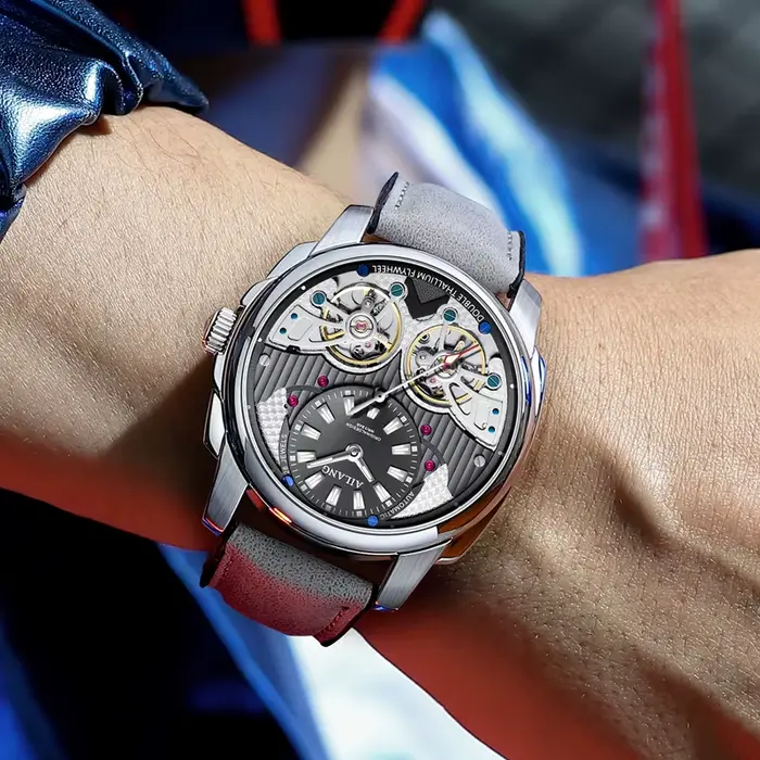 AILANG automatique mécanique étanche Sport militaire hommes montre de luxe Double Tourbillon homme montre-bracelet bracelet en cuir