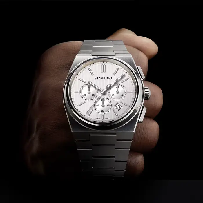 Montre STARKING en acier inoxydable résistante à l'eau avec chronomètre et calendrier complet pour homme occasions sportives et affaires
