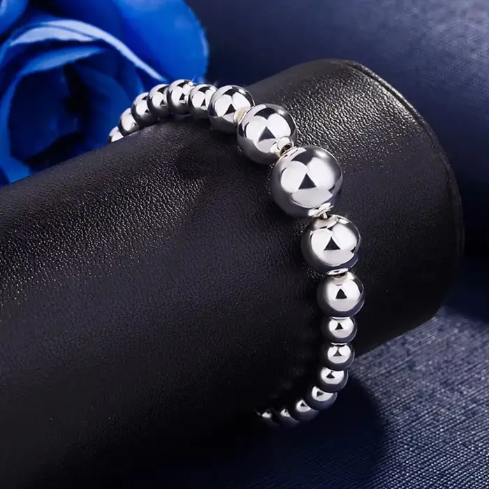 Bracelet chaîne en argent sterling 925 avec perles mates romantiques pour femmes et hommes, bijoux d