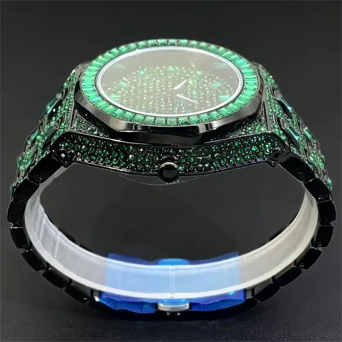 Montre à Quartz Verte Glacée pour Homme