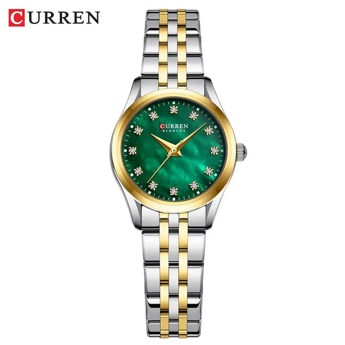 Montre CURREN pour femme avec bracelet en acier inoxydable bicolore, cadran de 28 mm avec index en s