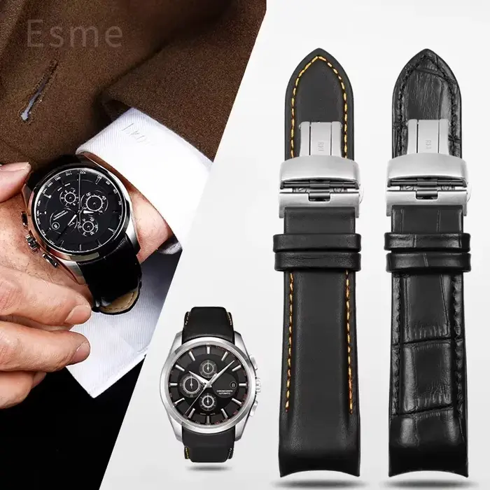 Bracelet de montre en cuir véritable pour homme
