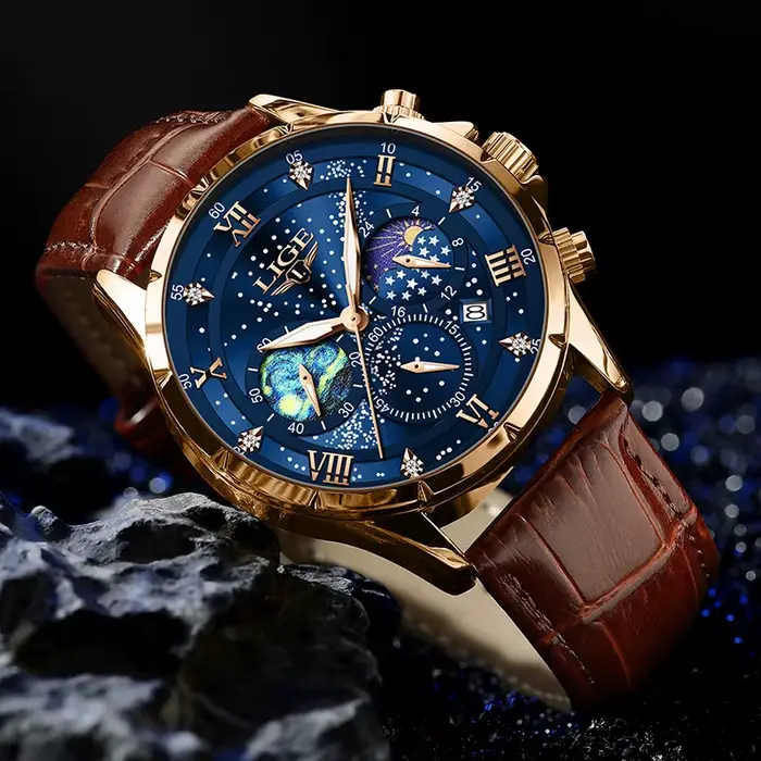 Montre à quartz en cuir étanche pour homme