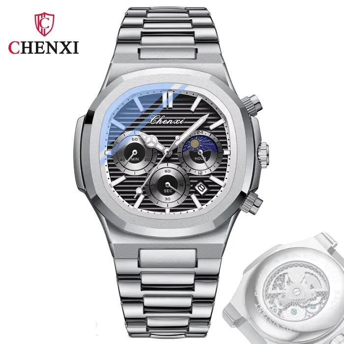 CHENXI-Montre à quartz étanche en acier inoxydable pour homme, montre-bracelet chronographe, calendr