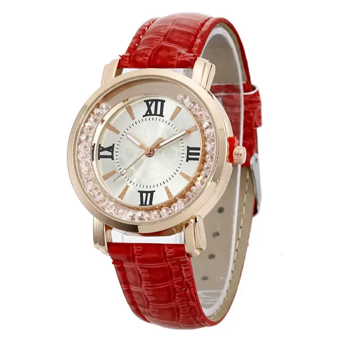 Montre-bracelet multicolore en alliage avec bracelet en cuir pour femmes élégantes et sophistiquées occasions spéciales décontractées