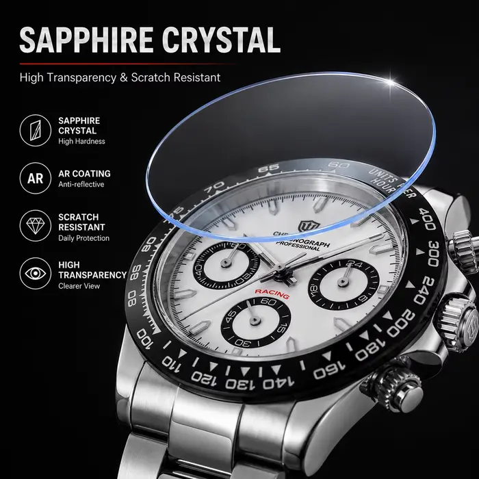 Montre à Quartz Watchdives WD16500 V2 Chronographe Sportive avec Bezel Céramique Luminescente et Résistance à l'Eau pour Homme Occasions Spéciales