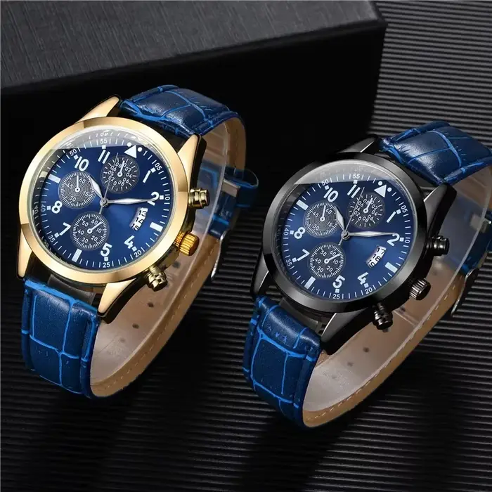 Montre en cuir avec calendrier pour homme