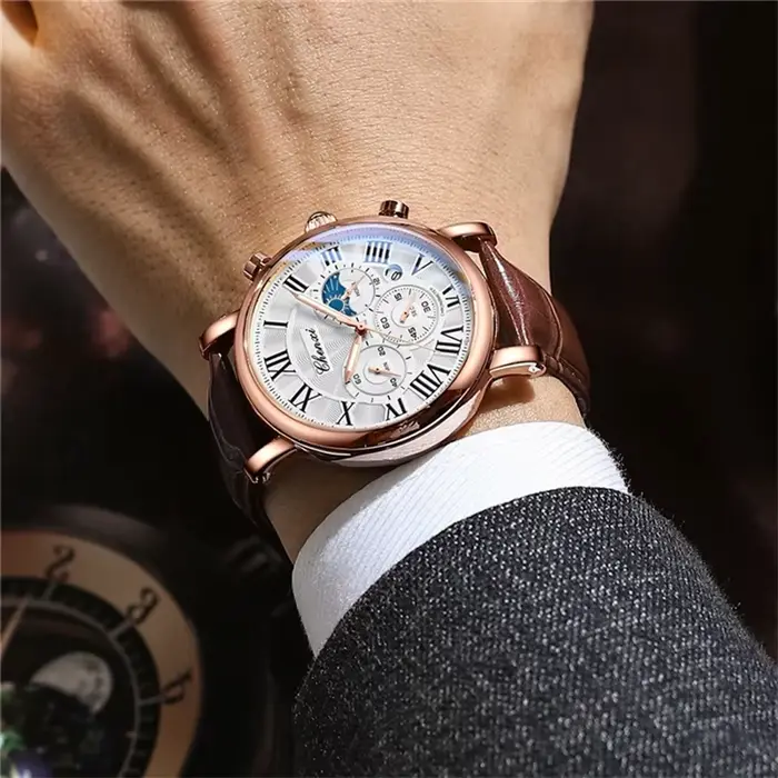 Montre CHENXI 973 Quartz Affaires avec Fonction Phase de la Lune pour Hommes Occasions Spéciales