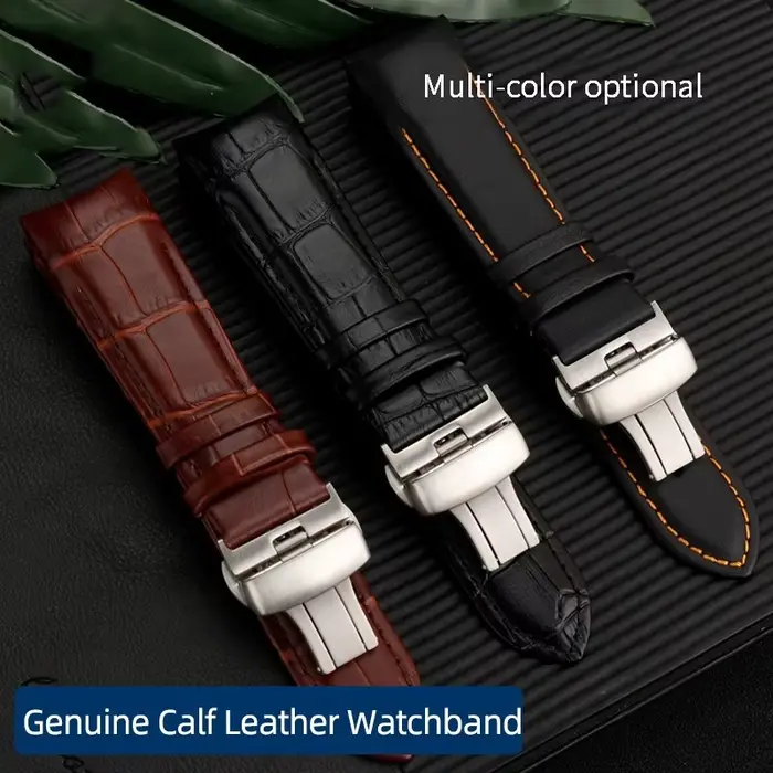 Bracelet de montre en cuir véritable pour homme