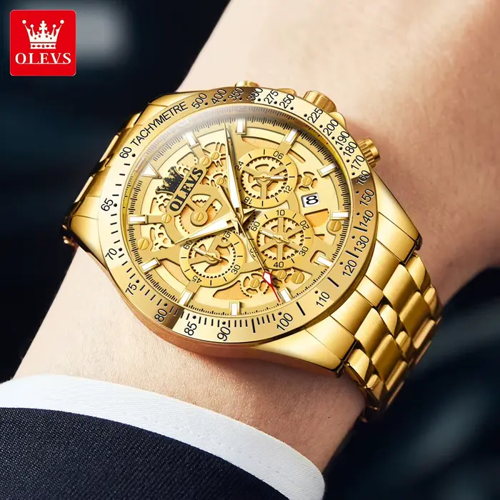 OLEVS or hommes montres squelette en acier inoxydable chronographe montre-bracelet étanche lumineux marque de luxe