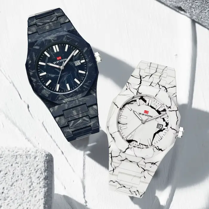 VA VA VOOM hommes montres mouvement à Quartz 40mm Style d'affaires noir marbre calendrier horloge 3Bar étanche