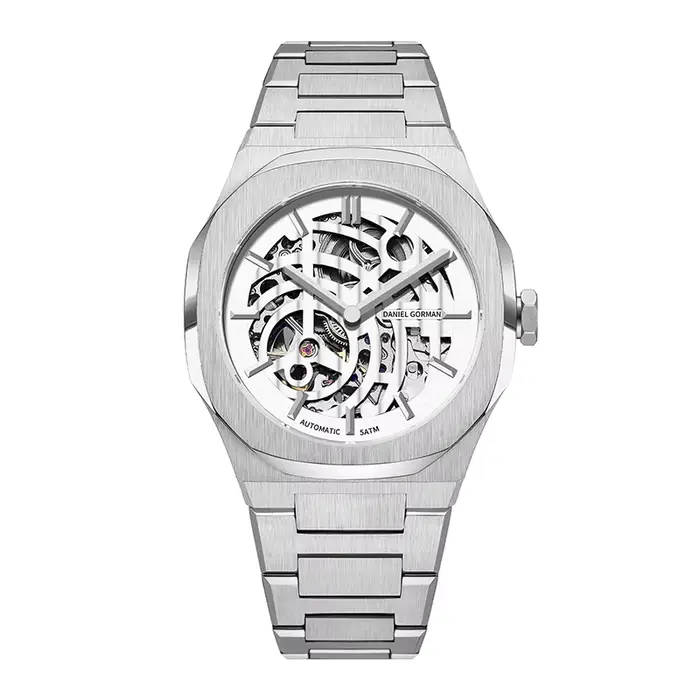 Montre automatique squelette de luxe pour homme Daniel Gorman 8126, en acier inoxydable, avec cadran