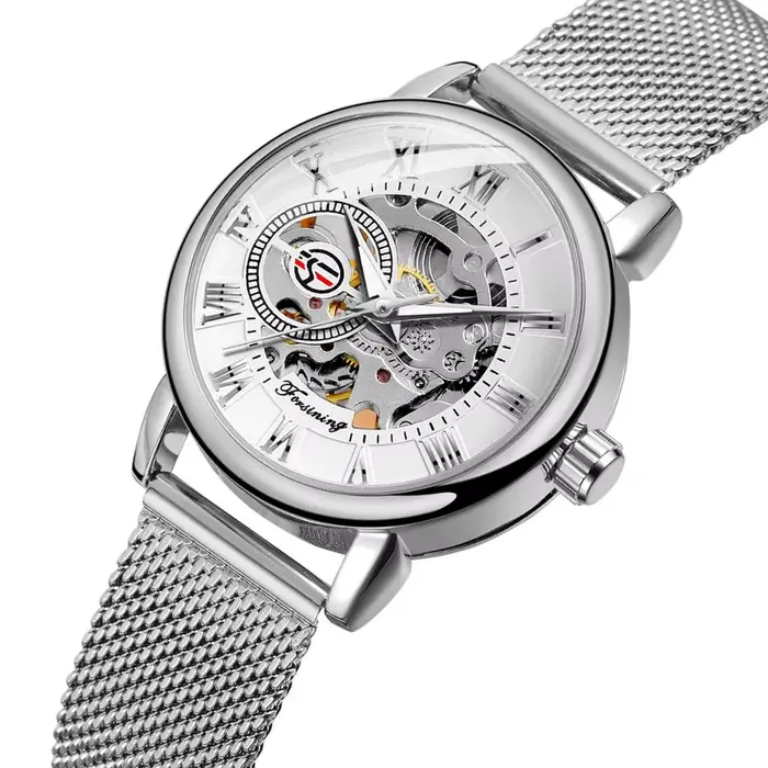 Montre Femme Forsining 2026 Luxe Squelette Argent Bracelet Étanche Mécanique Cadeau