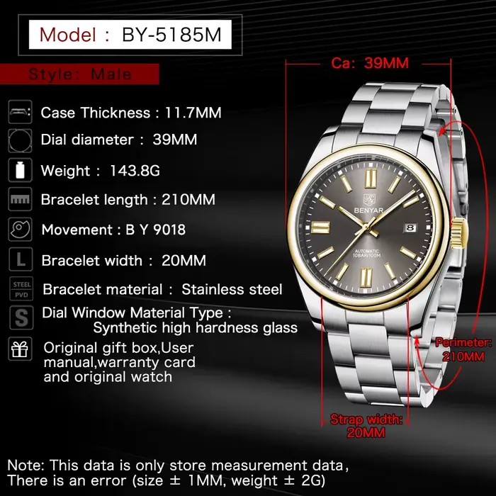 Nouvelles Montres BENYAR pour Hommes 2026 – Montre Automatique de Luxe Dorée