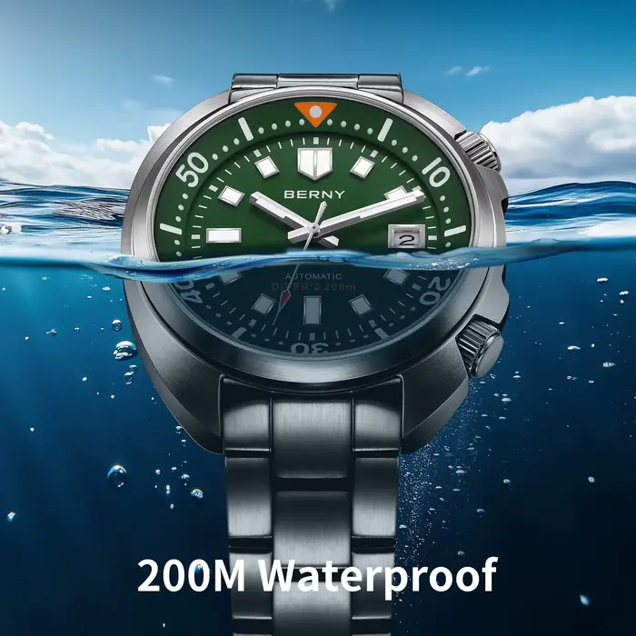 BERNY Diver hommes montre mis5 8215 haut automatique mécanique mode hommes montre de luxe saphir étanche 200m lumineux hommes montre