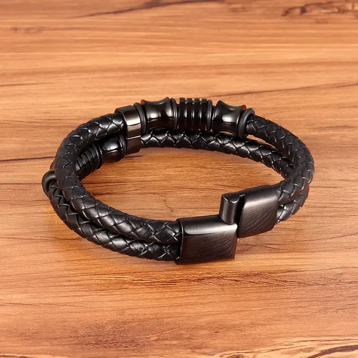 XQNI accessoires de luxe Bracelet hommes cadeau de mode noir Bracelets en cuir véritable bricolage combinaison sauvage