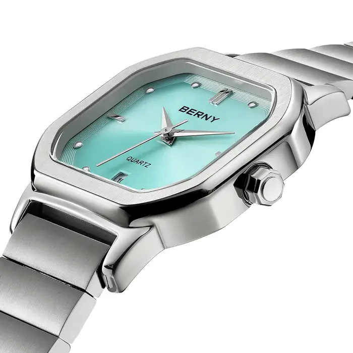 Montre homme BERNY carrée résistante à l'eau avec mouvement Miyota quartz pour occasions formelles et décontractées