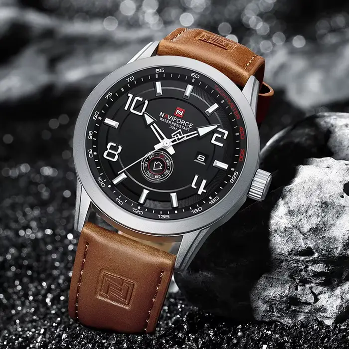 NAVIFORCE tendance montre-bracelet décontractée pour homme sport militaire bracelet en cuir résistant à l'eau horloge