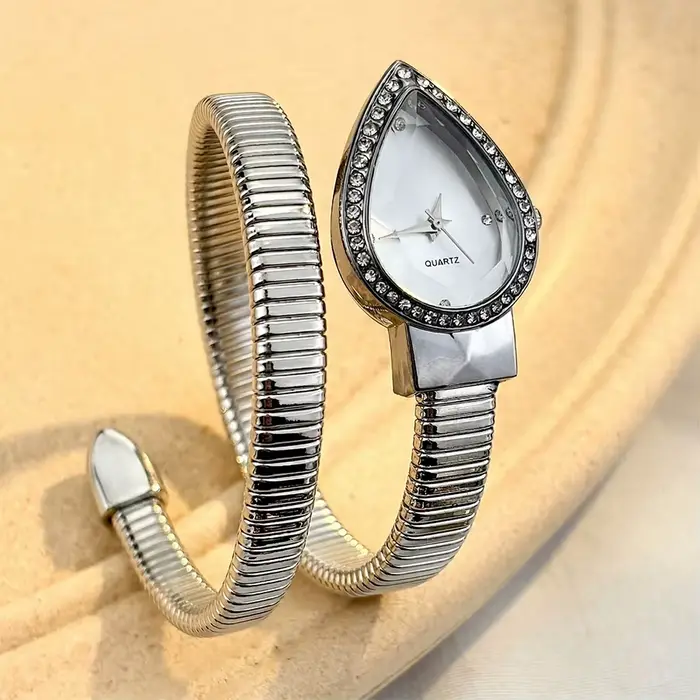 Montre élégante pour femmes avec cadran en forme de goutte d'eau et bracelet en forme de serpent