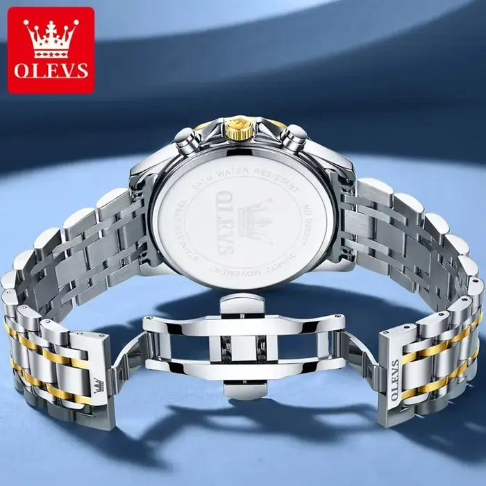 Montre homme OLEVS Top Moon Phase Fashion acier inoxydable étanche classique quartz avec calendrier lumineux et phase de lune pour toutes occasions