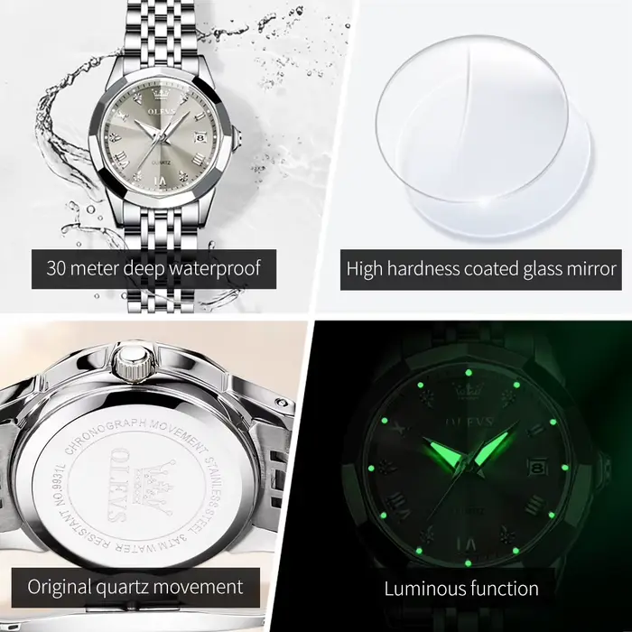 OLEVS 9931 Montre élégante pour femme de marque supérieure, miroir losange, quartz original, bracelet en acier inoxydable, diamant, mode, étanche