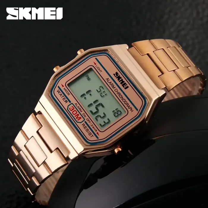 SKMEI 1123 montre de sport numérique rétro de luxe pour hommes en acier inoxydable étanche montres