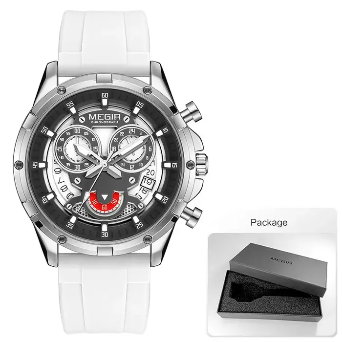 MEGIR nouvelles montres de Sport pour hommes mode chronographe montre-bracelet à Quartz avec bracelet en Silicone aiguilles lumineuses calendrier étanche