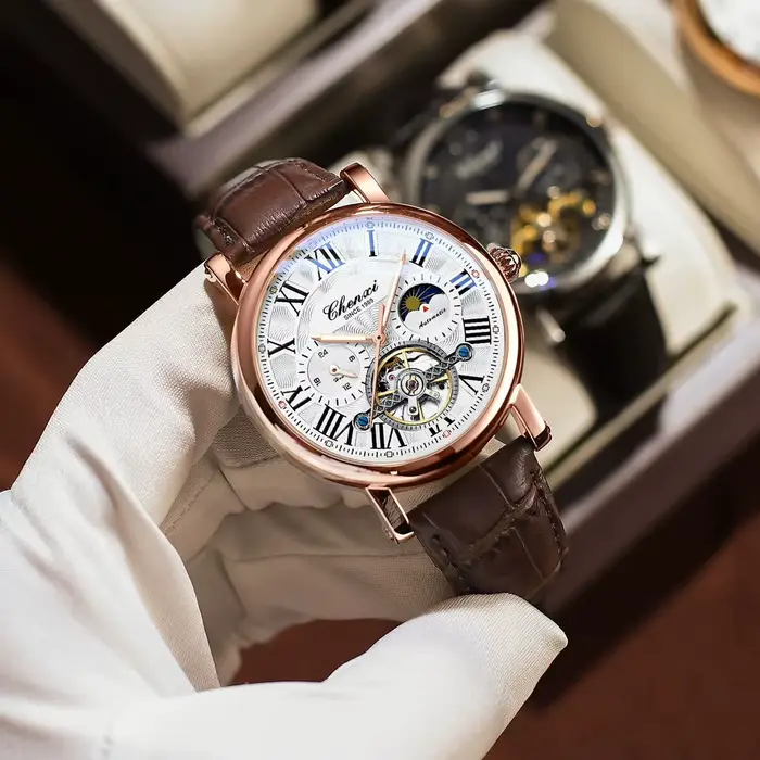 CHENghts-Montre de Luxe avec Bracelet en Cuir pour Homme
