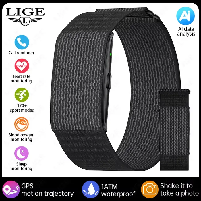 LIGE sans écran bracelets intelligents avec fréquence cardiaque sommeil AI moniteur de santé rapport
