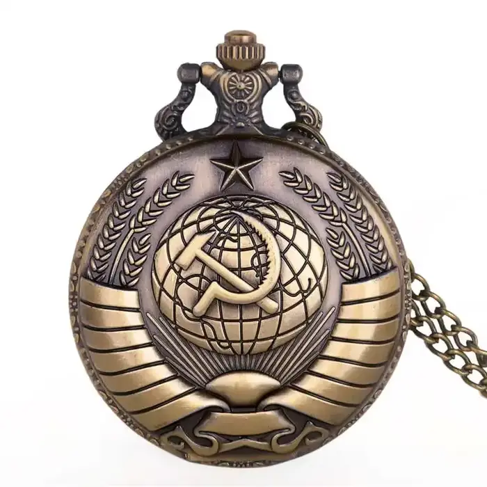Montre de poche à Quartz pour hommes, Badges rétro soviétiques, icône de faucille marteau, montres u