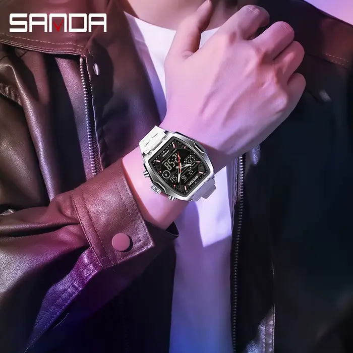 Montre SANDA double affichage analogique numérique quartz robuste pour hommes avec chronographe résistant à l'eau et alarme pour activités sportives et quotidiennes