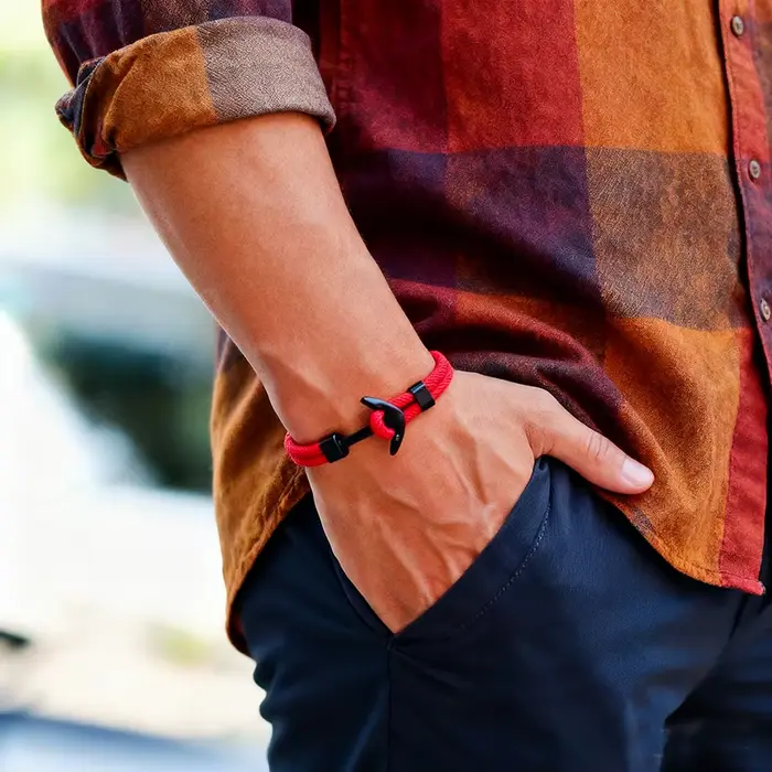 Bracelet Ancre en corde nautique personnalisable pour homme, styles hip-hop et rock, cadeau idéal pour occasions spéciales