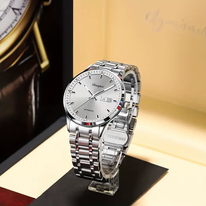 Dianpai montre mécanique entièrement automatique de luxe pour hommes Original en acier inoxydable calendrier nom