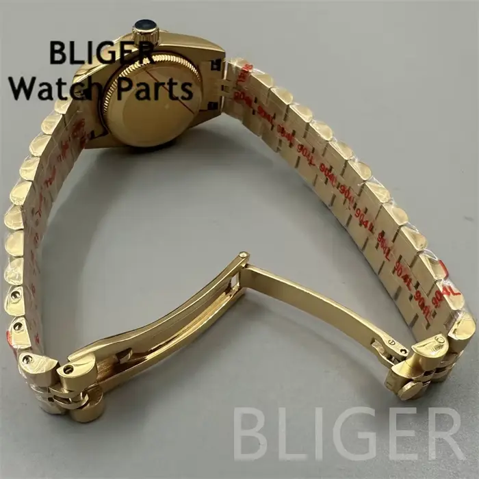 BLIGER 26mm montre mécanique pour femme cadran entièrement en or/or Rose index diamant verre saphir bracelet en acier inoxydable mouvement NH05