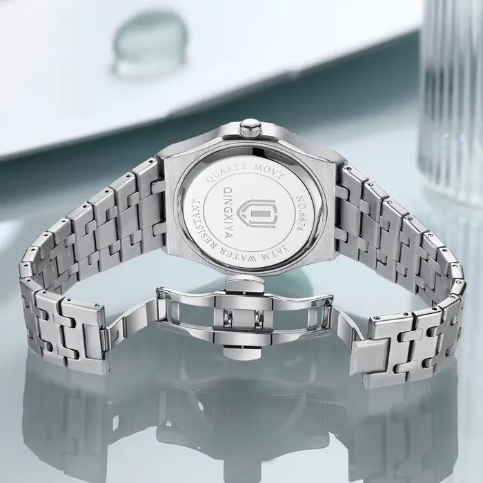 Montre QINGXIYA pour Hommes Luxe Auto Date Quartz Acier Inoxydable Étanche Occasions Spéciales