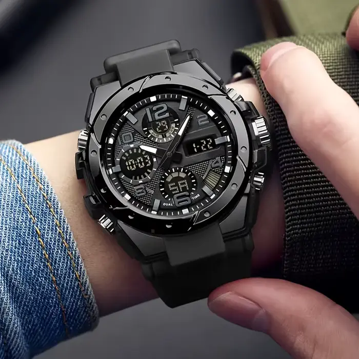 Montre de sport robuste à double affichage multifonctionnelle avec chronographe et alarme pour homme occasions spéciales activités sportives et professionnelles