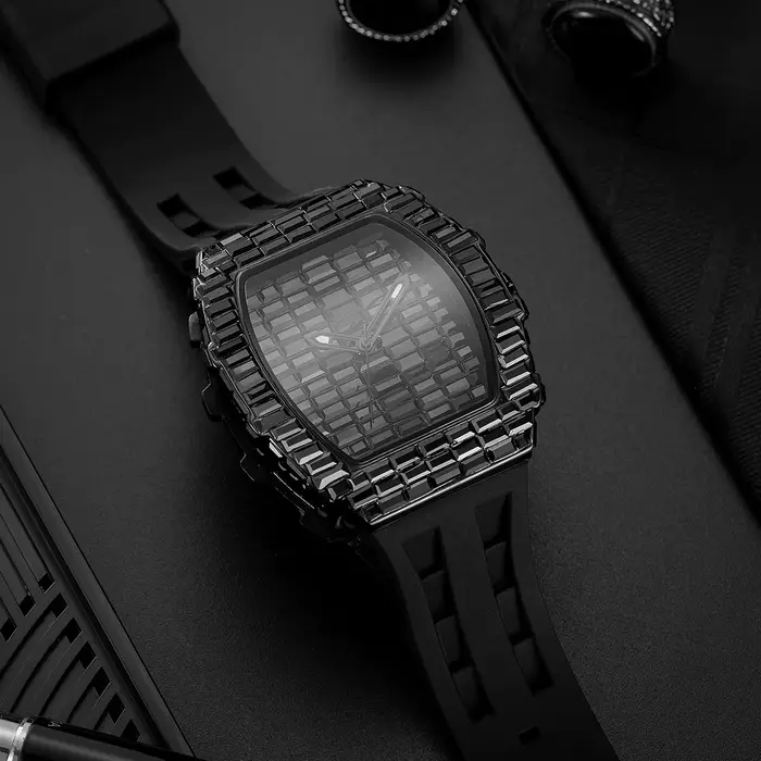 Montre-Bracelet Rectangulaire Noire pour Homme