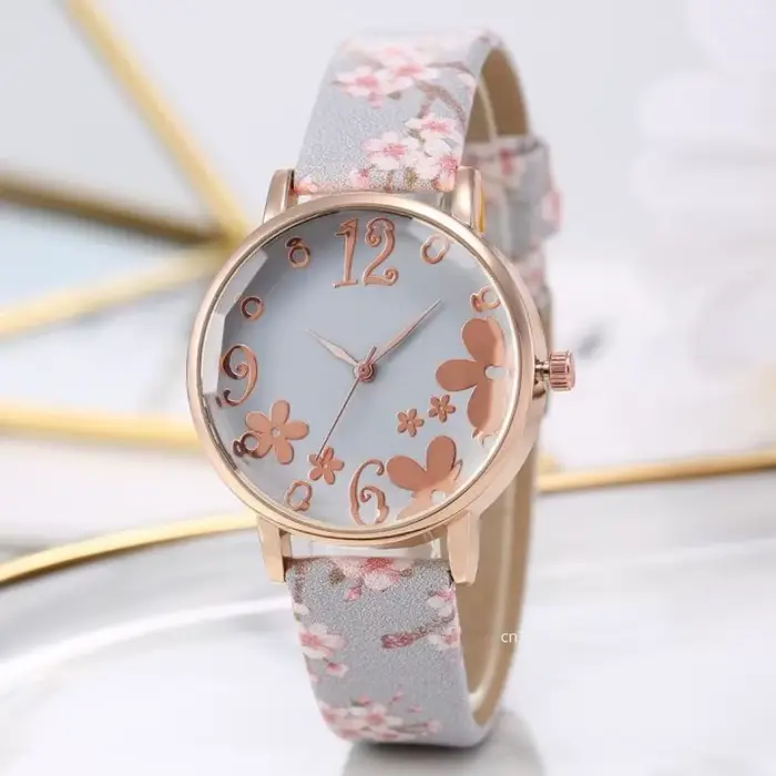 Fleurs colorées montres pour femmes ceinture imprimée