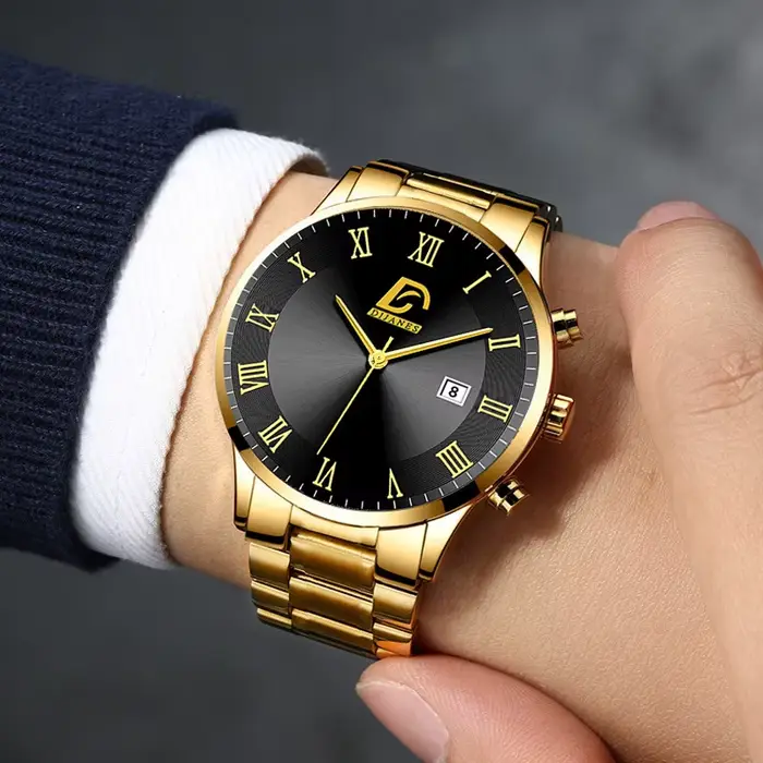 6P/Set Ensemble de montres à quartz doré pour hommes, ensemble de montres de mode décontractées d'af
