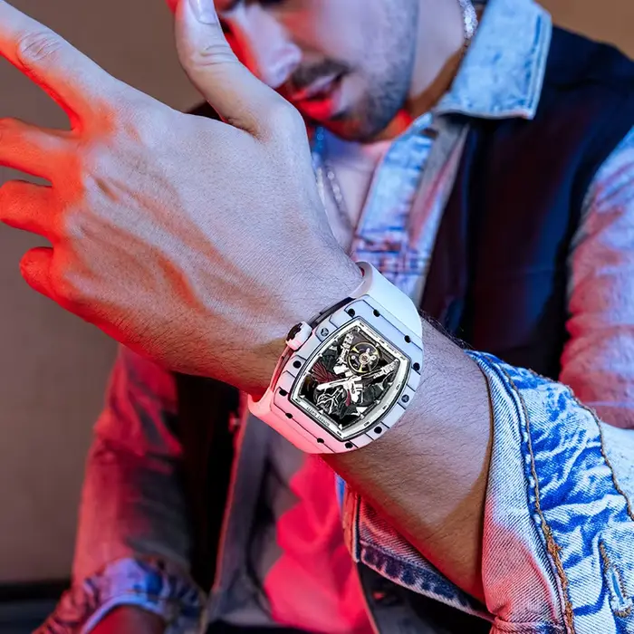BONEST GATTI montre mécanique automatique en Fiber de carbone pour hommes étanche squelette