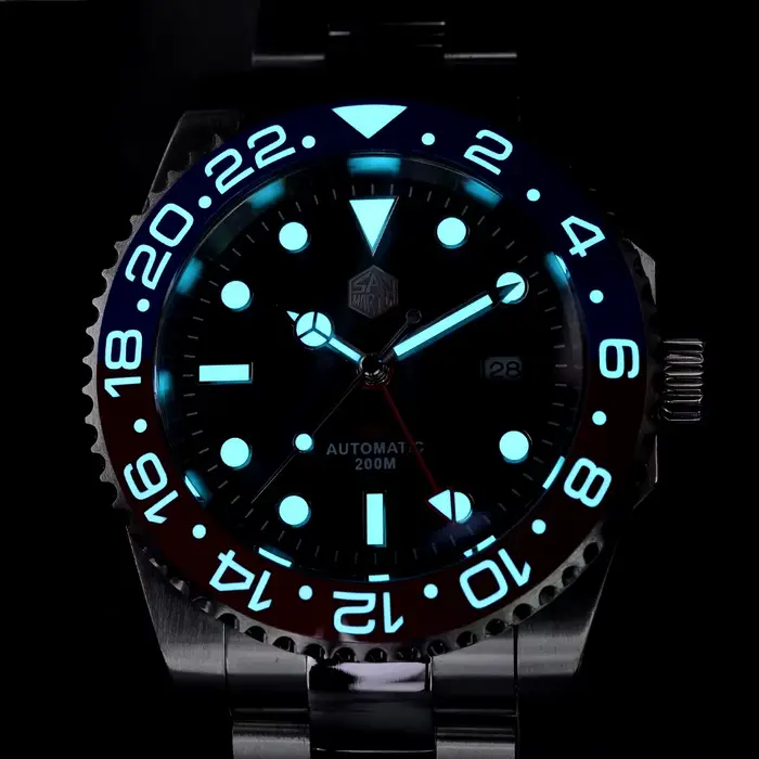 Montre mécanique San Martin luxe GMT Hangzhou 6460 automatique pour hommes résistante à l'eau 200m occassions sport plongée quartz acier inoxydable 316L saphir lumineuse