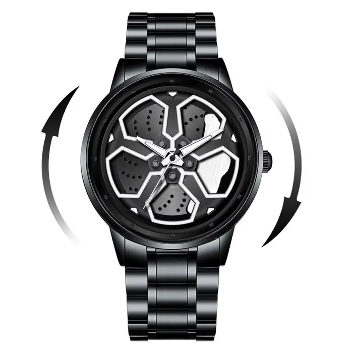 VA VA VOOM marque hommes roue créative platine montre en acier inoxydable noir mouvement à Quartz 42