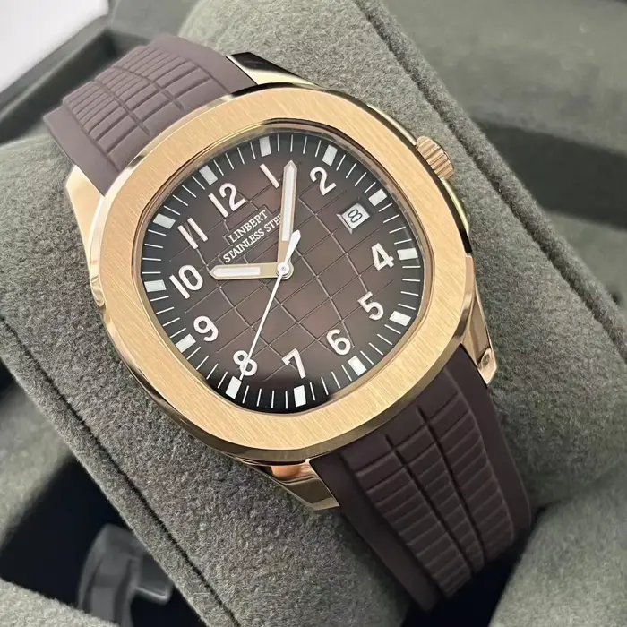 Montre pour hommes mécanique entièrement automatique en or Rose véritable marque de luxe en acier lumineux étanche