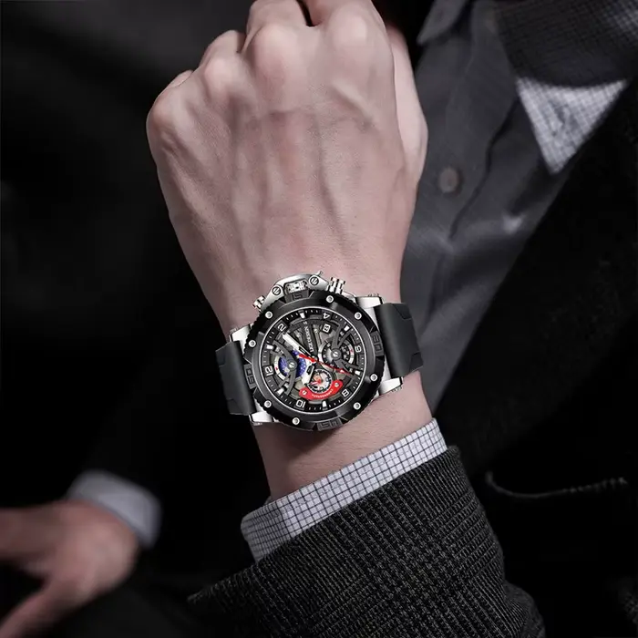 LIGE 2025 nouvelles montres pour hommes mode sport date chronographe montre à quartz bracelet en silicone étanche