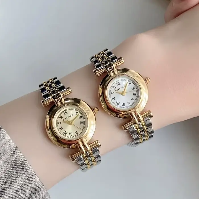 Montre KCALOE Cadran Romain Bracelet Acier Inoxydable Femmes Occasions Spéciales Quartz Bronze Café Rose Multicolore