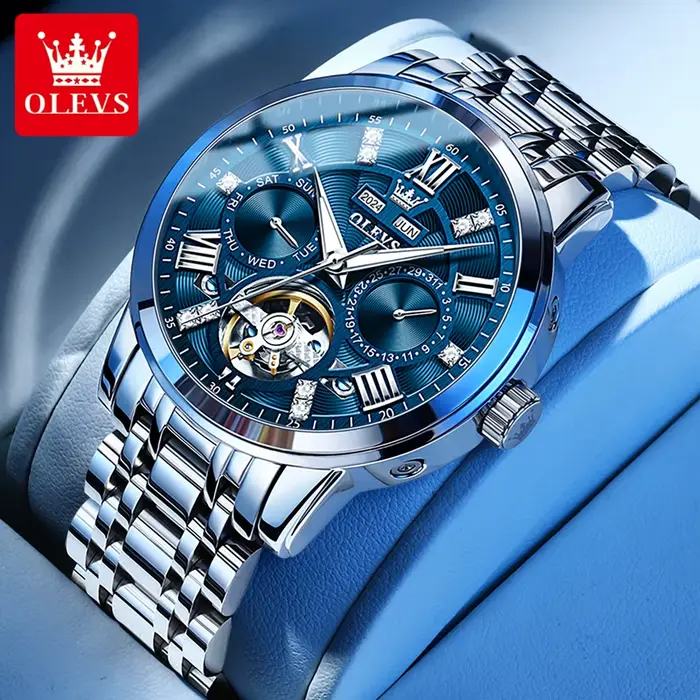 Montre OLEVS 6701 Acier Inoxydable Squelette Volant Automatique Étanche Pour Hommes Occasions Sportives Élégantes
