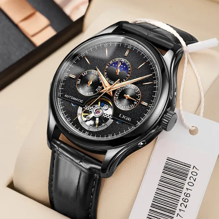 2025 LIGE hommes montres automatique mécanique montre Tourbillon Sport horloge en cuir décontracté affaires rétro montre-bracelet Relojes Hombre